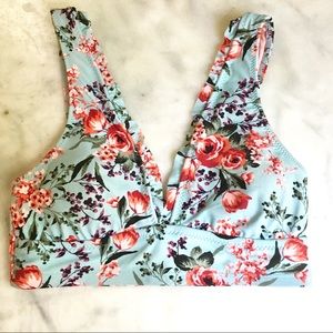 LIKE NEW Mossimo Floral Ruffle Blue Bikini Top